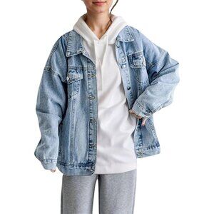 Women's Oversized Denim Jacket Jean Jacket Trendy Loose Fall Trucker Light Blue